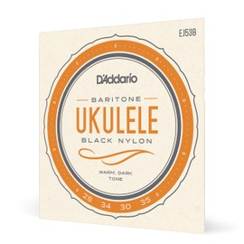 D'Addario Baritone Ukulele Strings, Black Nylon, EJ53B, 4-String Set, Pack of 1