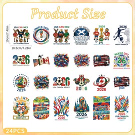 Soccer DTF Transfers Ready to Press, 24 PCS Global Football Tournament Iron-on Transfers, National Team Sport Iron on Decals for T-Shirts, Fan Jerseys, and DIY Game Day Crafts