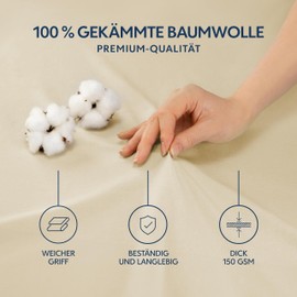 Dreamzie Premium fitted sheet 140 x 200 cm, fitted sheet for thick mattresses up to 22 cm, bed sheet 100% jersey cotton, 150 g/m², Oeko-Tex certified - beige