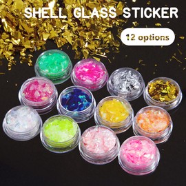 SILPECWEE 12 Boxes Aurora Nail Foil Candy Nail Stickers Glass Paper Nail Art Stickers Iridescent Cellophane Nail Designs Stickers Holographic Nail Film 3D Nail Decoration for Acrylic Nails
