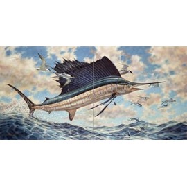 Ceramic Backsplash Tile Mural Fishing Saltwater Fish Underwater Ocean Sea Kitchen/Bathroom/Shower - Sailfish Airborne - Don Ray