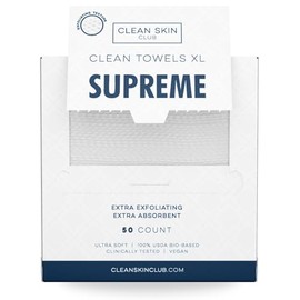 Clean Skin Club Clean Towels XL Supreme, 100% USDA Biobased Face Wipes, Disposable, Eczema Association Accepted, Thick Textured Wipes, Soft & Absorbent, Pack of 50