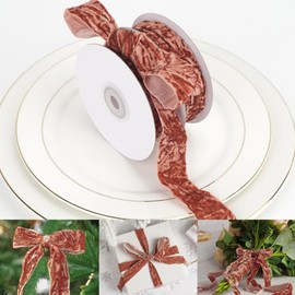 HUIHUANG Velvet Ribbon 1 inch Rust Red Crushed Velvet Ribbon for Christmas Tree Ornaments, Gift Wrapping, Wreaths Decoration, Invitations, Holiday Decor, Bows, Flower Bouquets