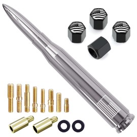 Car Truck Antenna with Tire Valve Caps American Flag Short Replacement for GMC Sierra Chevy Silverado Dodge Ram 1500 2500 3500 Ford F150 F250 F350 Super Duty Raptor Accessories, Chrome