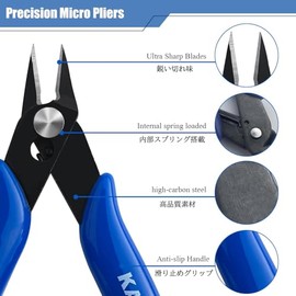 KAIHAOWIN Micro Pinzas de Corte de 5 pulgadas con resorte, Paquete de 5, 170 cortadores de precisión mini, Pinzas de corte electronica, Cortadores de 