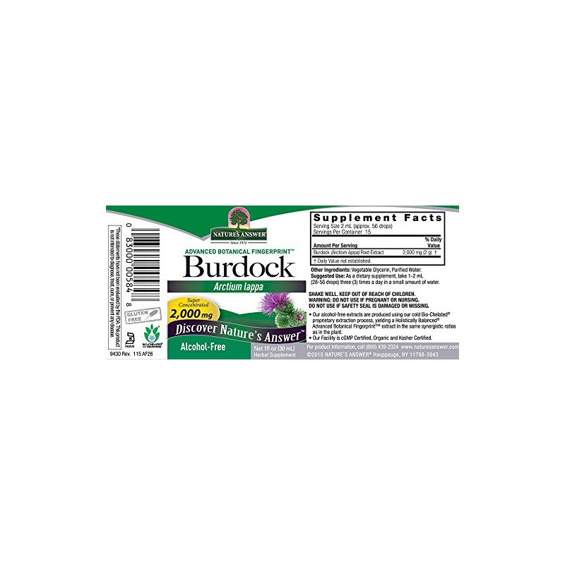 Nature's Answer Burdock Root, 30 Ml