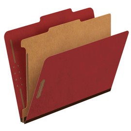 Pendaflex Recycled Classification File Folders, 1 Divider, 2" Embedded Fasteners, 2/5 Tab Cut, Letter Size, Red, Box of 10 (23775R)
