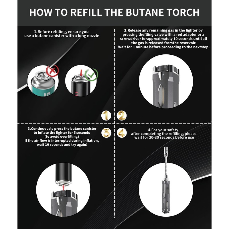 Torch Lighter, Long Flexible Neck Refillable Butane Lighter, Jet Flame