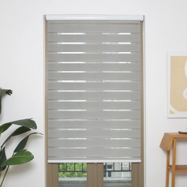 AOSKY Zebra Blinds Cordless Zebra Shades for Windows Free-Stop Roller Windows Shades Dual Layer Light Control for Day and Nigh, Light Filtering Window Shades for Home Easy to Install（W30 X H72, Grey）