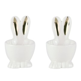 Easter Bunny Ears Shape Egg Holders- Set of 2 Ceramic Rabbit Egg Cups Gold Bunny Ear Design Egg Holders for Easter Decorations Spring Party Dinner Table Settings Decor