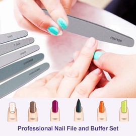 Nail File and Buffer Set, 6 Pcs Professional Nail File Kit for Acrylic and Natural Nails, 100/150/180/220/240/280/1000/4000 Grit Soft Nail Filer Gel N
