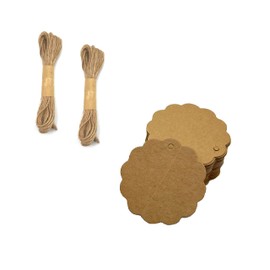 ARKRAFT 40 Kraft Labels for Gift Wrap Shape Wavy Circle with String (Accessory A3)