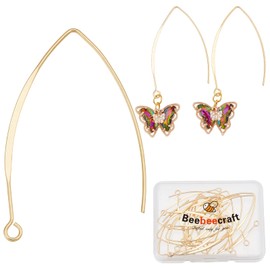 Beebeecraft 1 Box 20Pcs 18K Gold Plated Ear Wires V-Shape 43mm Drop Earring Hooks for DIY Making Findings (Wire 0.7mm)