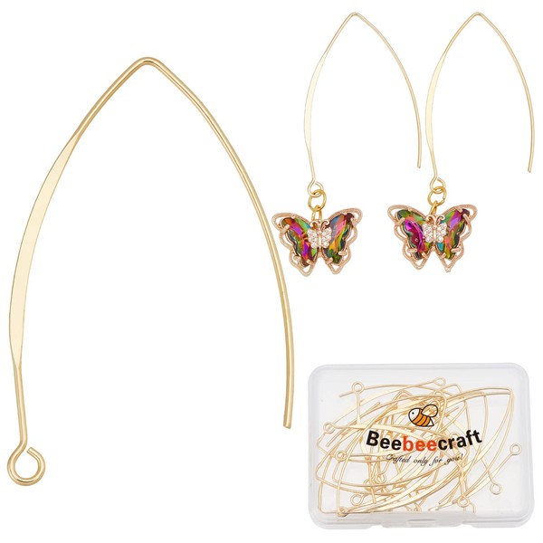 Beebeecraft 1 Box 20Pcs 18K Gold Plated Ear Wires V-Shape