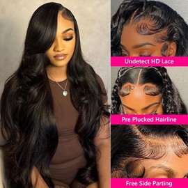 mogge 30 Inch Body Wave Lace Front Wigs Human Hair Pre Plucked 13X4 HD Lace Frontal Wig 180% Density Lace Front Wig for Women Body Wave Glueless Wigs Human Hair with Baby Hair