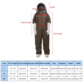 sourcing map Bee Suit for Men Women l Beekeeping Suit Outfit with Gloves and Veil Hood (Jacket, Pants, Gloves) Bee Suits for Adult Backyard Professional and Beginner Bee Keeper, Coffee