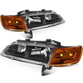 KILOAUTO Driver and Passenger Side Headlight Assembly fit for H-onda For Accord 1994-1997 Black Housing Amber Reflector Clear Lens Headlights Assembly Pair Replacement 33150-SV4-A02,33100SV4A02