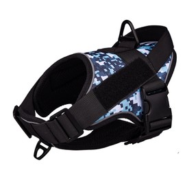 Pet Harness Waterproof Reflective Breathable Explosion Proof Punch Camouflage Dog Walking Vest with Control Handle Blue L