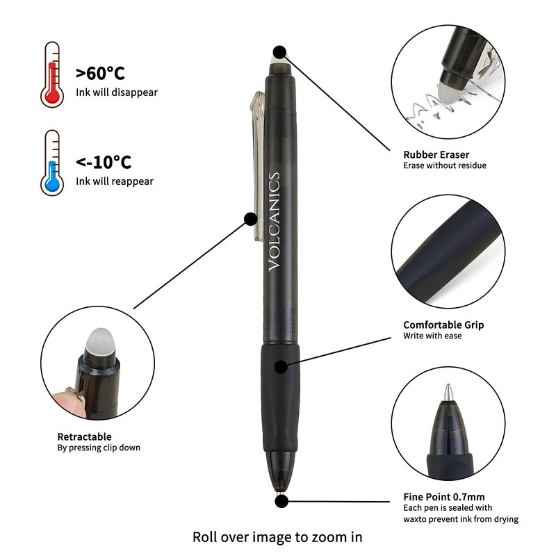 Volcanics Retractable Clicker Erasable Gel Pens - 0.7mm Ball Point,