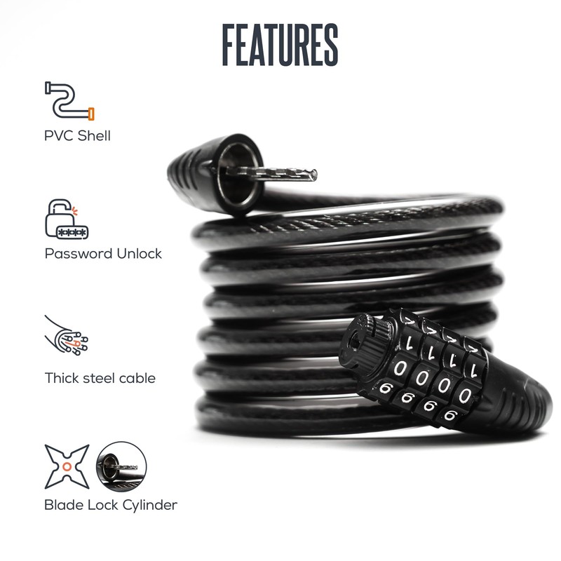 Bike Lock Combination Lock 4 Digit |1.8M X 10mm| Heavy