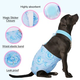 OUOBOB Dog Diapers Female with Suspender, Reusable Dog Diaper Female, Washable Doggie Diapers for Medium Doggy in Heat Cycle Period Incontinence, Boston Terrier, Pug (Blue M)