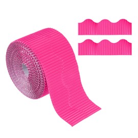 PATIKIL 3.9inch x 49.2ft Bulletin Board Border, Scalloped Trim Paper Corrugated Paper for Locker Classroom Decor Black White Cork Poster Boards, Rose Red