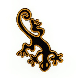 Gecko Gekko Lizard Black Yellow Patch for Iron-On or Sew-On Clothes Embroidered Iron-On Patch Applique Patch Size 10 x 6.5 cm
