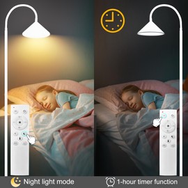 Floor Lamp, 18W Upgraded Bright LED Floor Lamps for Living Room Bedroom with Gooseneck Stepless Dimming & Color 76inch Tall Standing Lamp with Remote & Touch Control Work with Smart Plug (White)