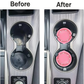 Toiyason Car Cup Coaster Universal Spill Holder Bling Rhinestone Pink 2 Pack