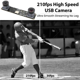 ELPCAM 210fps USB Camera Global Shutter 800P 3D Printer Camera 83 Degree Sync Dual Lens Lightburn PC Camera Monochrome B/W USB Camera Plug and Play for QR Code Scan VR Face Recognition