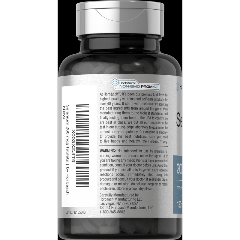 Horbäach Selenium 200 mcg | 120 Tablets | Vegetarian, Non-GMO,
