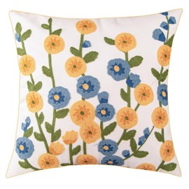 Embroidery Throw Pillow Cover Flowers Jacquard Pillowcase for Cushion Sofa Home Decor Pillow Cover with Concealed Zipper (Morning Glory, 18x18in)