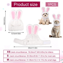 Cute Bunny Rabbit Hat with Ears, 7.48-9.45in Neck Circumference Cat Costume Bunny Headband Easter Cat Headwear Costume Perfect Pet Costume Accessories for Cats & Small Dogs (XS)