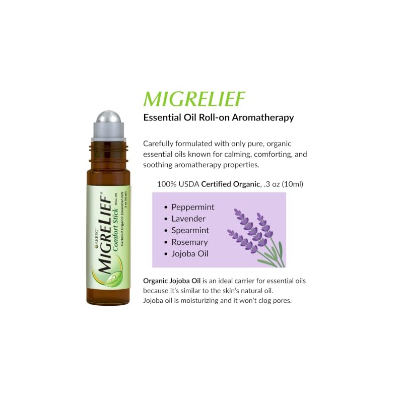 Migrelief Comfort Stick Migraña Dolor Cabeza Aceite Esencial Roll Menta