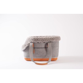 LeftPine x P.L.A.Y. Deluxe Dog Carrier Purse - Soft Sided Pet Travel Tote for Small Dogs & Puppies with Built-in Safety Leash - Machine Washable Removable Liner, Vegan Leather, Zipper Pocket (Gray)