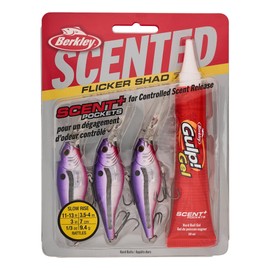 Berkley Scented Flicker Shad Pro 3 Pack Fishing Lure, Slick Purple Candy, 5/16 oz, 2.75in | 7 cm, Size, Profile and Dive Depth Imitates Real Shad, Equipped with Fusion19 Hook