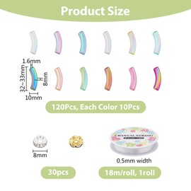 DICOSMETIC Pack of 120 Acrylic Curved Beads, Pipe Beads, Bent, 30 Pieces, Doughnut Spacer, Spacer, Separate Beads, 18 m, Elastic Jewellery Thread for DIY Jewellery Making