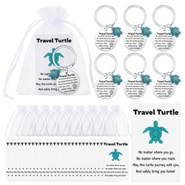 Sureio 20 Sets Travel Turtle Keychain Inspirational Turtle Wherever You May Wander Good Luck Charm Gifts for Family Friend (Blue Green)