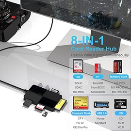Memory Stick Pro Duo - Adaptador USB C + USB 3.0 lector de tarjetas múltiples para MS/SD/TF/XD/CF/, lector de tarjetas de memoria 8 en 1 (USB A)