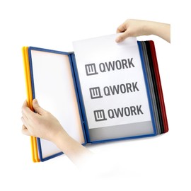 QWORK Wall Mounted Reference System with 10 Assorted Double-Sided A4 Letter-Size Panels, Easy-Read Angled Bracket, Document Protection, Document Organiser, Display Panel Wall Unit