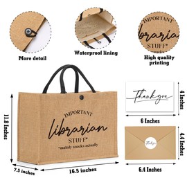 FBCCZEY Librarian Tote Bag with Thank You Card Librarian Gifts for Women Men Gifts for Librarians Christmas Birthday Gifts Thank You Appreciation Gifts for Family Sisters Personal Librarian