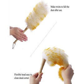 J&A Lambswool Dusters with Solid Wooden Handle, Flexible Head, Anti-Static, Comfortable Grips 17.8 inchs Long Feather Duster for Office, Home and Car etc.