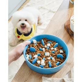 LE TAUCI PET Slow Feeder Dog Bowl Ceramic, 1.5 Cups, Blue, Non-slip Base