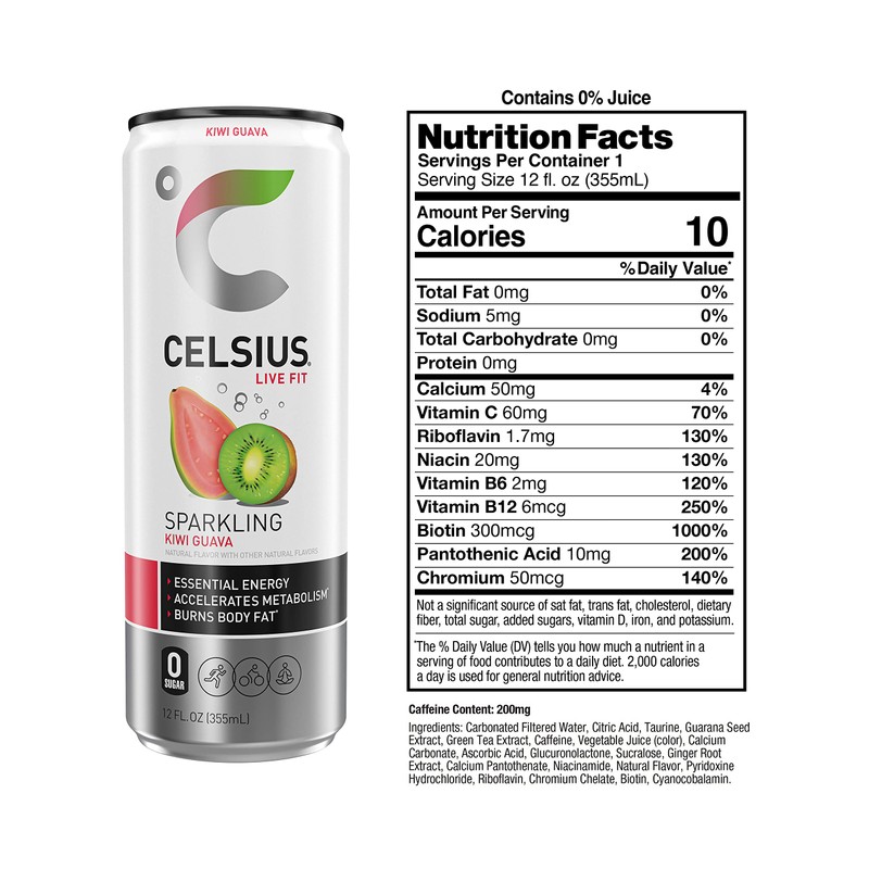 CELSIUS Sparkling Kiwi Guava, Functional Essential Energy Drink, 12 Fl