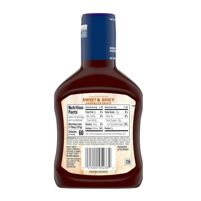 Kraft Sweet & Spicy Slow-Simmered BBQ Barbecue Sauce (18 oz