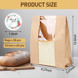 TBUKEOM 28 PCS Paper Bread Bags for Homemade Bread, Sourdough Bakery Bags with Window, 12.4x8.3x3.3 Inches, Includes 36 Label Seal Stickers for Bread, Cookies & Snacks Storage