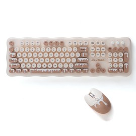 2.4G Full-Size Wireless Keyboard and Mouse Combo, Multi-Color Typewriter Style Round Keycap, Cute Candy Colors, Compatible with Notebook, PC (Ice Cream)