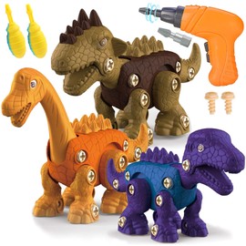 STAY GENT Assembly Dinosaur Toy for Children with Electric Drill, 3 Packs DIY Brachiosaurus Educational STEM Construction Site Toy Gifts for 3 4 5 6 7 Years Boys Girls