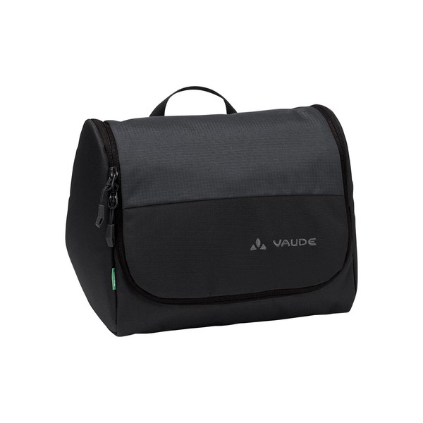 Vaude WegaWash Toiletry Bag in Black, Cosmetic Bag with Integrated Mirror, Toothbrush Holder and Hanging Hook, Padded Toiletry Bag with Sophisticated Interior Compartments