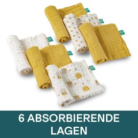 KOALA BABYCARE - Muslin Cloths Baby 30 x 30 cm Made of Soft Cotton - Burp Cloths Baby Pack of 6 - Muslin Cloth Baby Absorbent and Breathable Ideal for Cleaning and Drying - Yellow